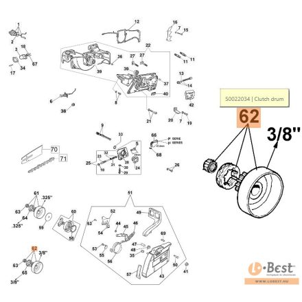 Csillagkerék, kuplungdob betétes 3/8 - 956, 962, 965, GS 630