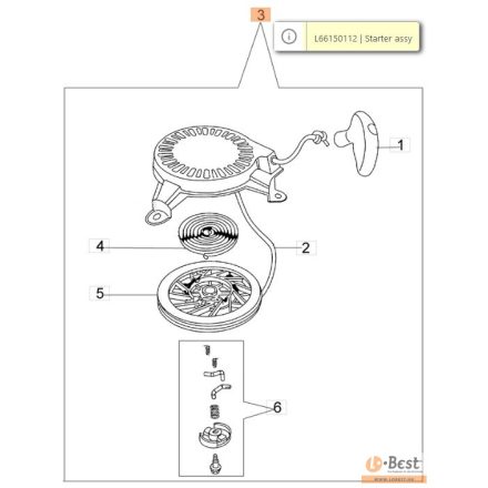 Indító szerkezet komplett  G 44-48 PK (K 40), G 48 TK (K50), MAX 48 TK (K50)
