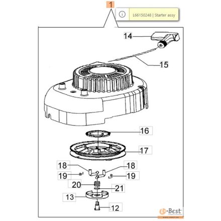 Indító szerkezet komplett K 700, K 800 motorok, G 53 PK-TK-VK, MAX 53 TK